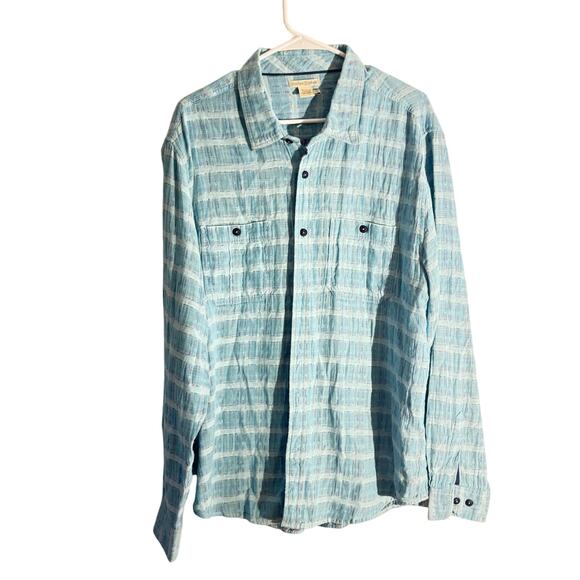 Carbon2Cobalt Blue Grid Textured Cotton Long Sleeve Shirt Men’s L - Picture 1 of 6